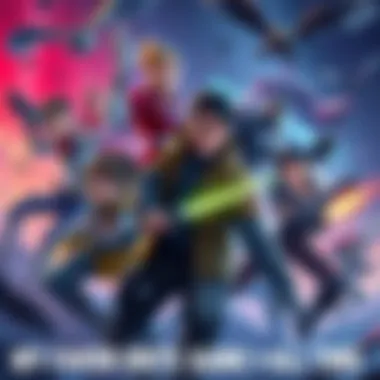 An engaging scene showcasing diverse characters from a popular game, with action and story elements highlighted.