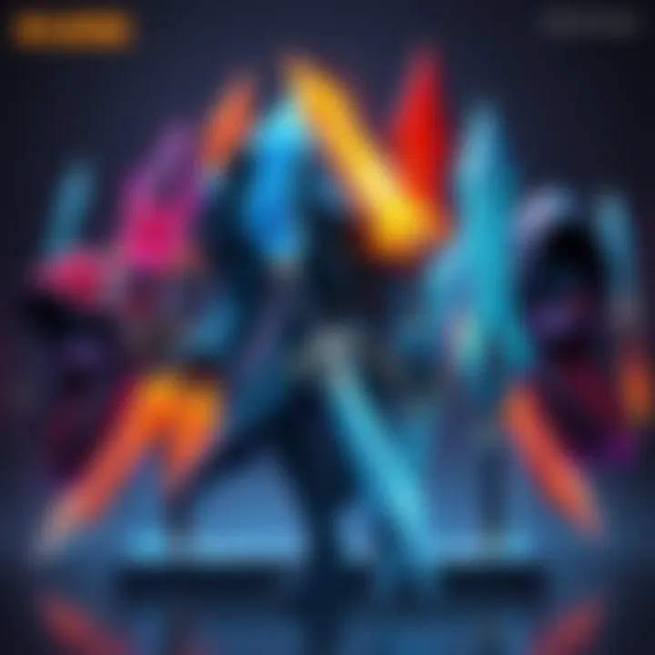 A collection of various PA character skins showcasing unique dagger effects and styles.