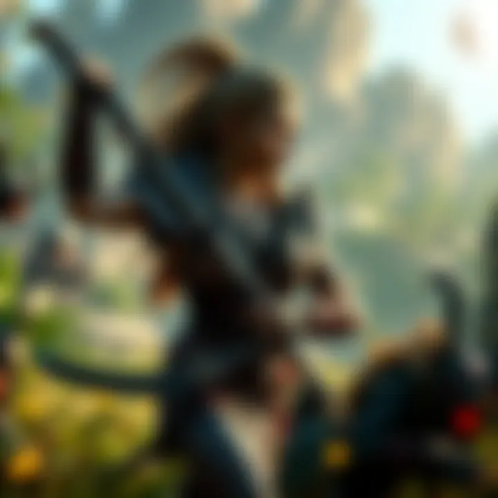 Faye in action Faye, wife of Kratos, battles fierce enemies in a lush environment