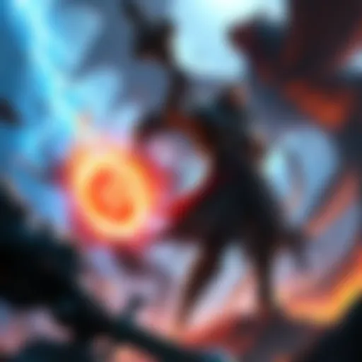 Faye and Tyr engaging in combat against mythological creatures with magical elements in a vibrant fantasy environment.