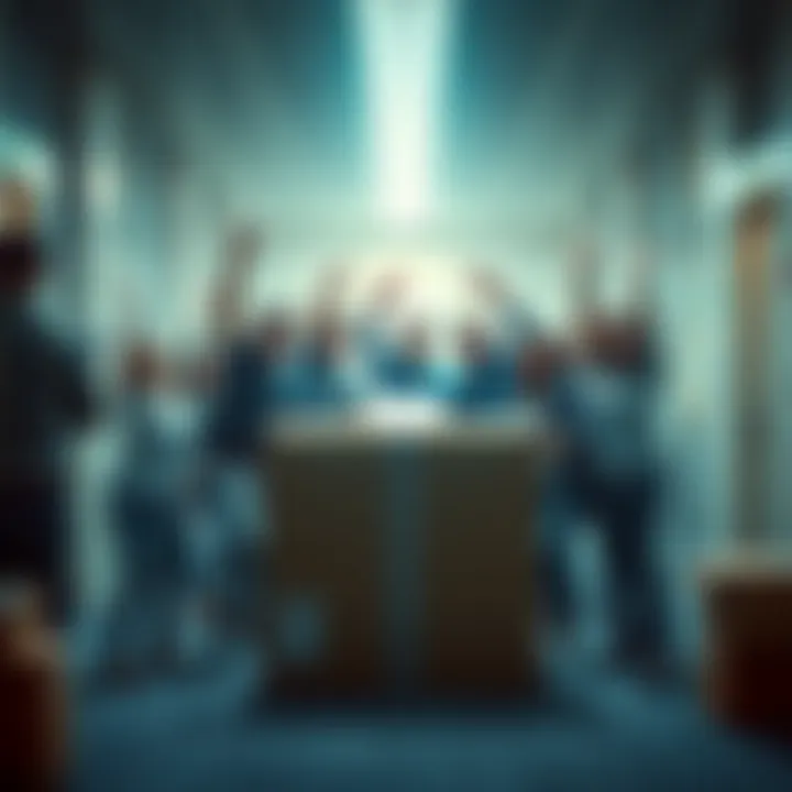 Package Arrival at FBC A team at FBC excitedly gathers around a large package, representing the start of a new venture.