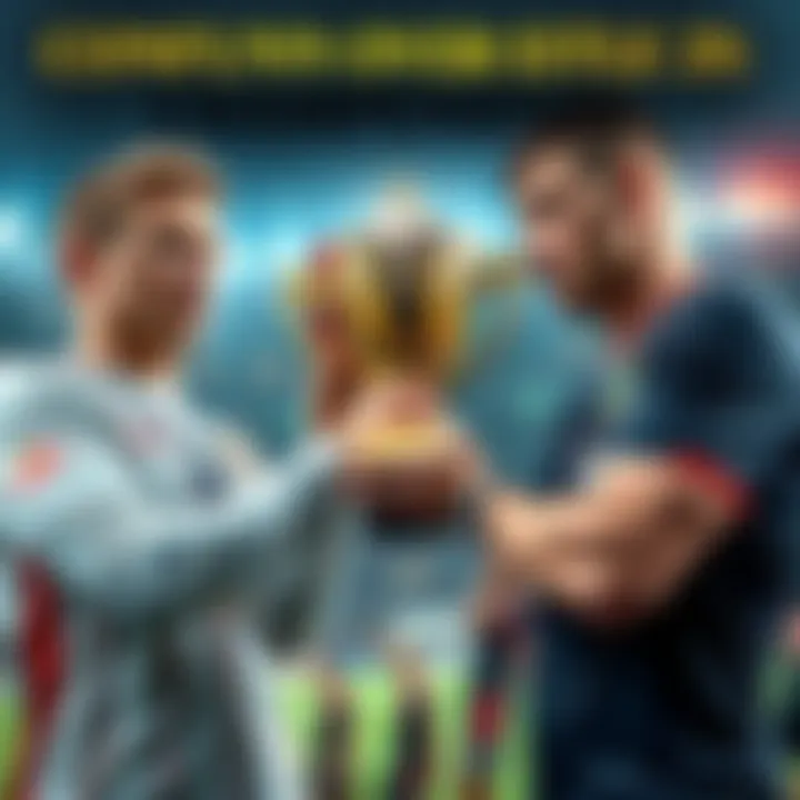 Confusion Over FC Championship Title Two fantasy league champions debating over the title claims, one holding a trophy and the other with a disappointed expression.