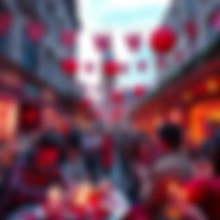 Participants enjoying the Feast of the Rose with festive decorations and love-themed activities in London