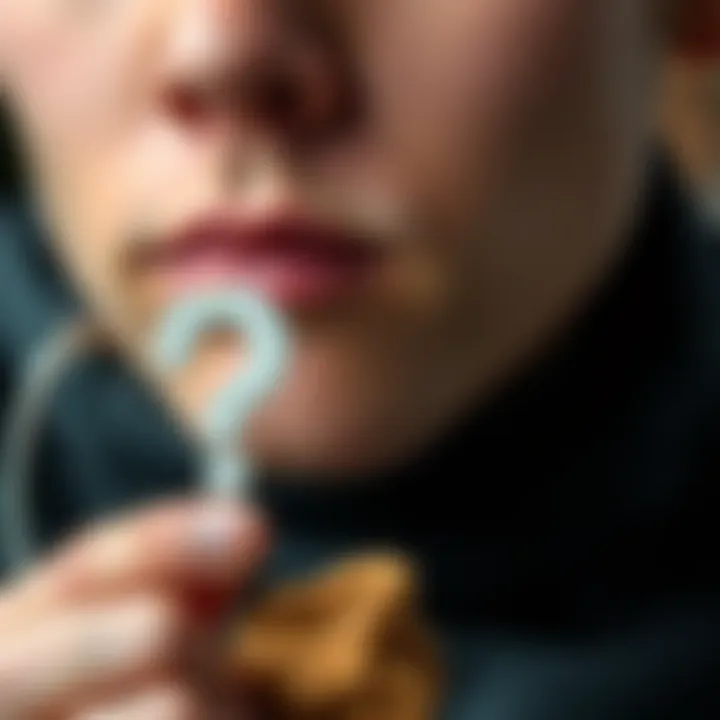 A close-up image showing a person holding a question mark sign next to a symbol of feces, representing the inquiry into eating feces.