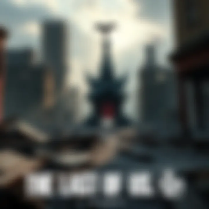 A scene showing remnants of FEDRA's presence in a post-apocalyptic city, with signs of decay and abandoned structures.