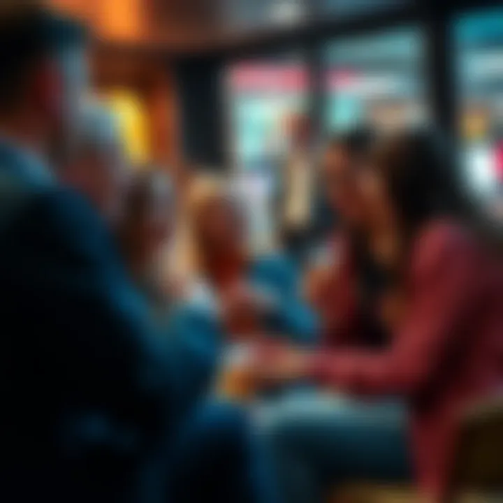 People discussing feedback A group of friends exchanging thoughts and feedback in a casual setting