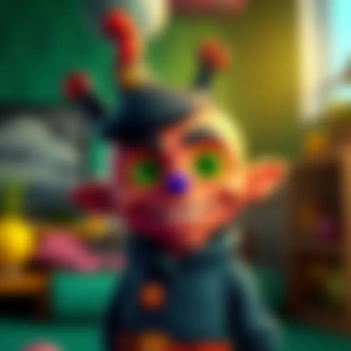 A quirky character from the Slovakian indie game Felvidek, showcasing dark humor and unique design in a colorful setting.