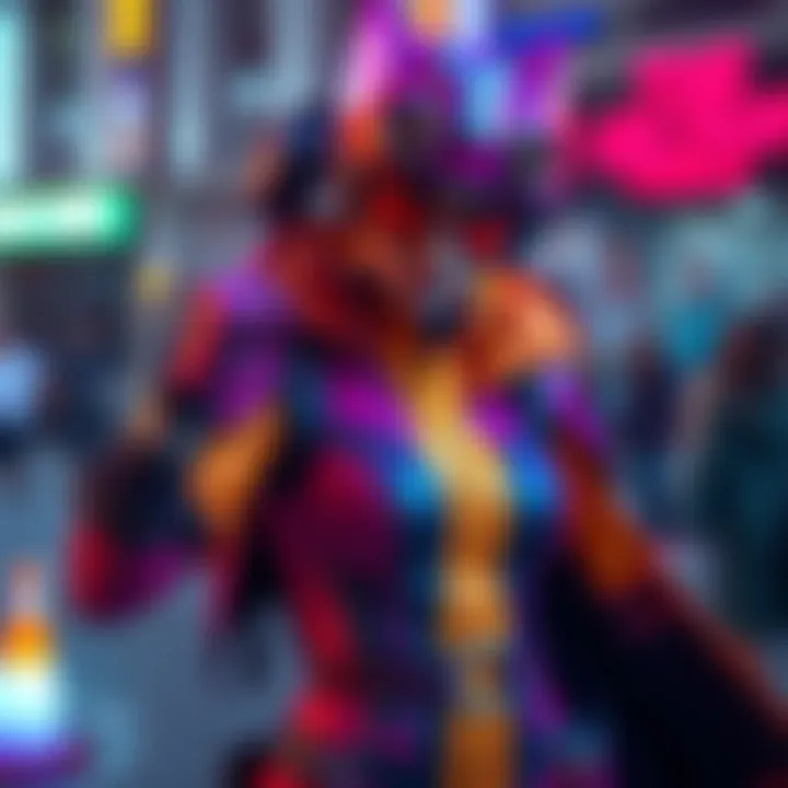 Fem Victor Gideon Cosplay A person dressed as Fem Victor Gideon in a striking costume, showcasing vibrant colors and detailed accessories, standing confidently with a fierce pose.