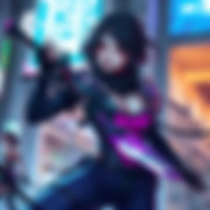 A dynamic female character inspired by Ash, showcasing unique abilities and a sleek design with themes of agility and precision, featuring weapons named Stiletto and Quill.