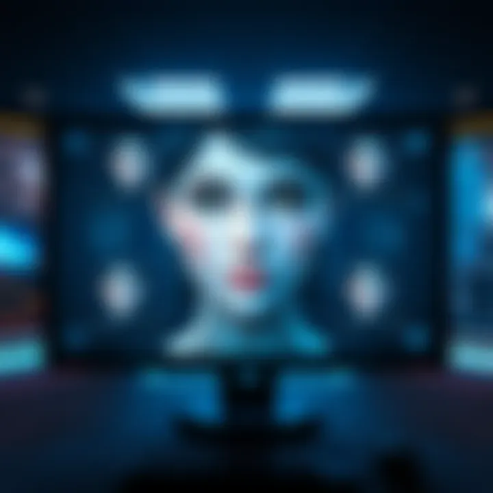 A female character face preset displayed on a screen, showcasing various expressions, amid a gaming interface