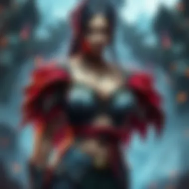 A female character in a detailed medieval outfit that is revealing, showcasing the game's focus on attractive designs, set against a fantasy background.