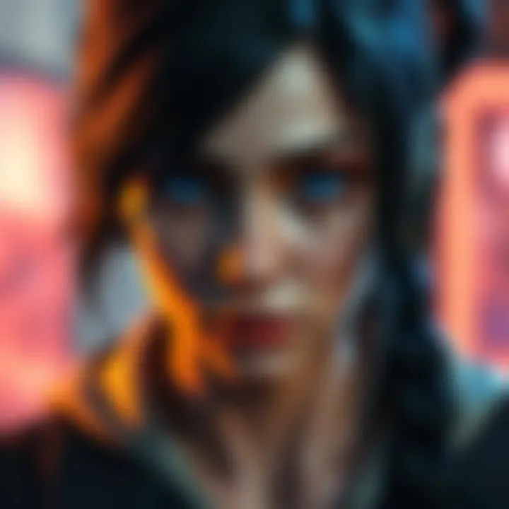 A close-up of a strong female character from a video game, expressing determination and creativity.