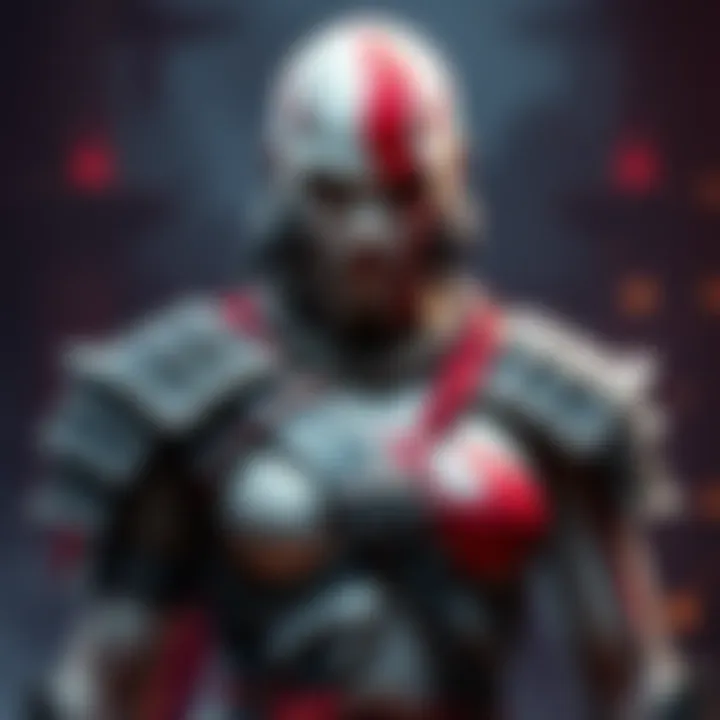 An artistic representation of a female version of Kratos, featuring strong warrior traits and a unique armor design, set against a dramatic backdrop.