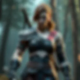 A female character with armor and a weapon stands confidently in a forest setting, with a tense expression, hinting at the challenges ahead in the new God of War spin-off game.