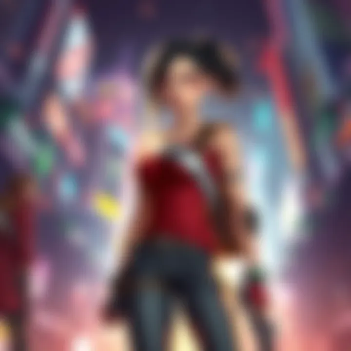 A female video game character stands confidently in a vibrant game world, ready for action.