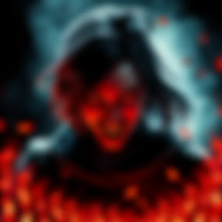 Female Resident Evil Villain A terrifying female villain from Resident Evil with a menacing expression and dark attire, surrounded by horror elements.