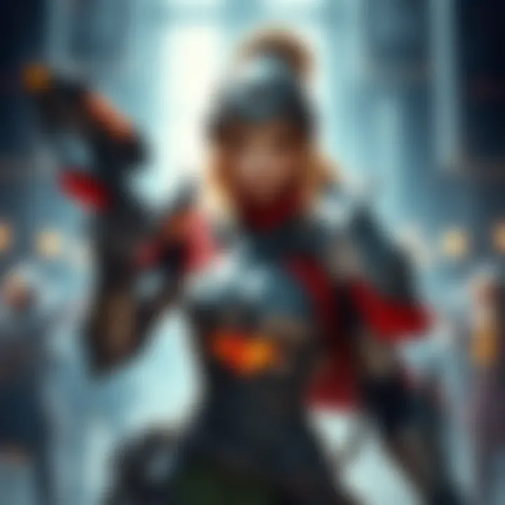 A character named Female V wearing stylish armor, engaged in an action scene from the game, showcasing her unique design and strong presence.