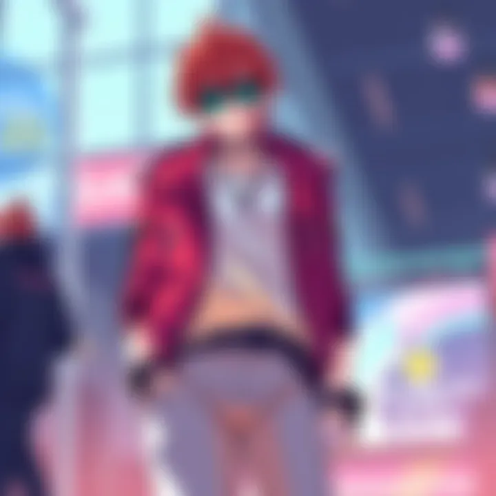 Feminine Male Character Design A colorful illustration of a male character with feminine features, wearing stylish clothing and accessories, standing confidently in a game environment.