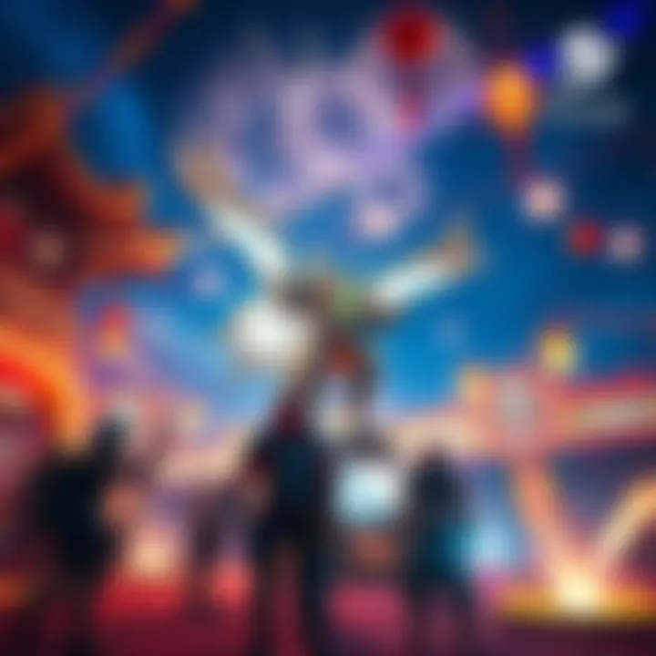 A vibrant scene of Monster Hunter Wilds summer festival with hunters in festive gear, fireworks in the sky, and colorful decorations around them.