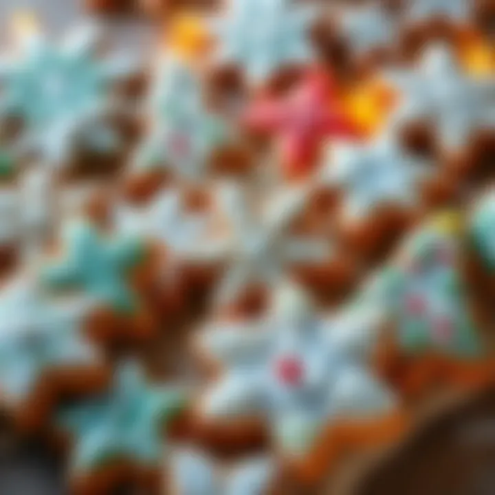 A variety of decorated winter wonderland cookies on a table, featuring festive designs like snowflakes and Christmas trees.