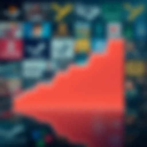 Graph showing a decline in the number of reviews on Steam over time with game icons in the background