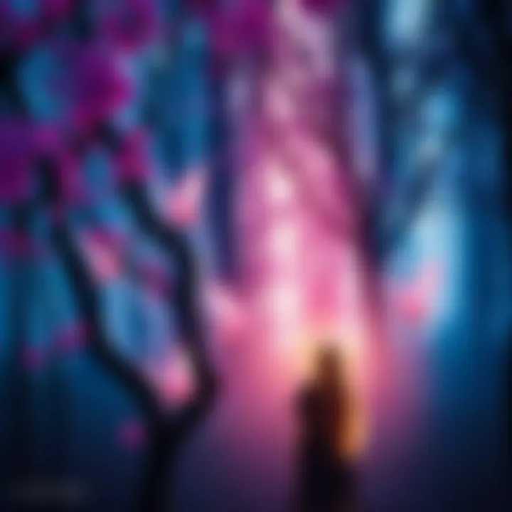 A mystical fey court gathered at dawn, with vibrant spring flowers blooming and soft light breaking through the trees.