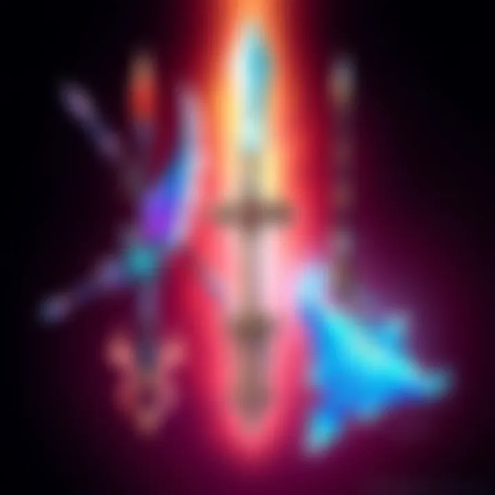 Illustration showing three distinct unique weapons featured in the FF14 collaboration, with a mix of designs for various classes.