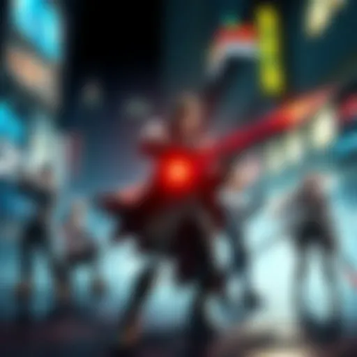 A scene showing V, Morgan Blackhand, Adam Smasher, Takemura, Reed, and Songbird preparing for an intense battle in an urban environment.