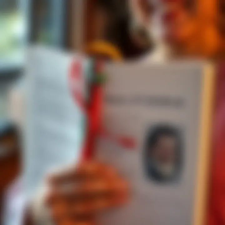 A person holding a book with a colorful handmade bookmark, showing excitement