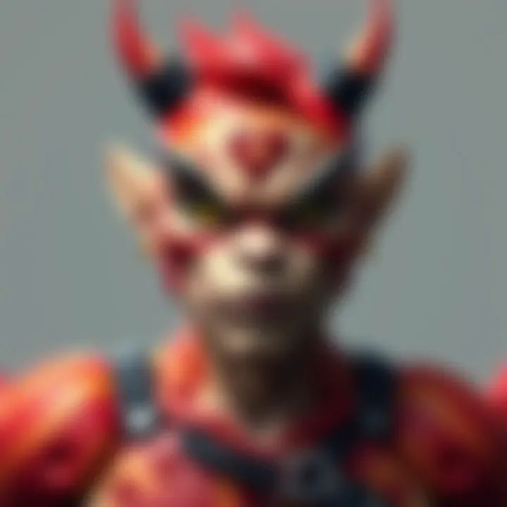 A bold and fierce caustic skin design featuring humorously styled elements reminiscent of pizza. The character looks intimidating yet playful, showcasing a mix of strength and fun.