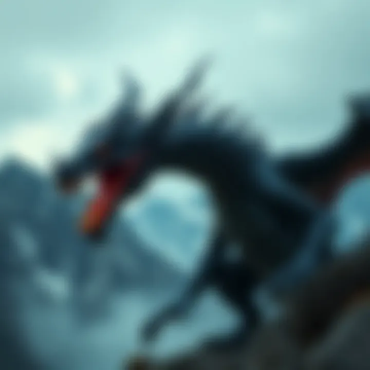 Fierce Non-Black Dragon Monster A fierce non-Black dragon monster with sharp claws and fiery breath, roaring in a dramatic pose near mountains.