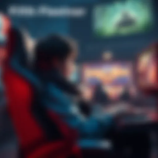 A fifth fleeter sitting in a gaming chair, looking at a screen showing Monster Hunter gameplay, with a thoughtful expression