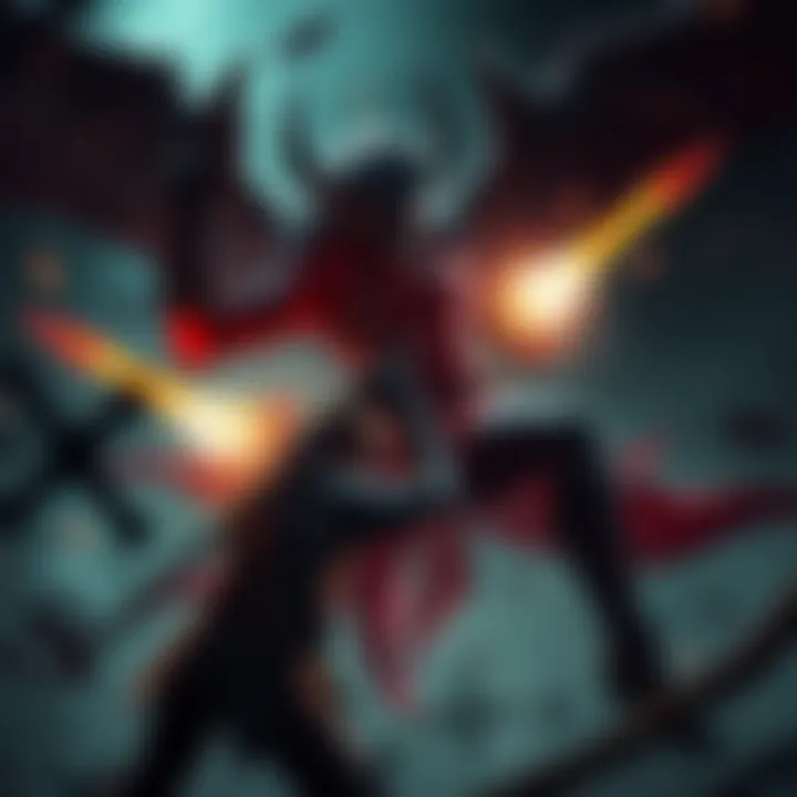 A player battles Mother Miranda in a dark, tense environment, showing intense action and upgraded weapons.