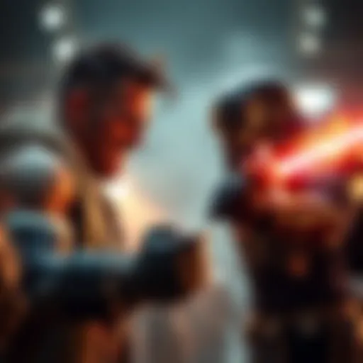 A fighter confronts their opponent during an intense arc extraction battle, visibly angry and making a bold threat, capturing the moment of tension.