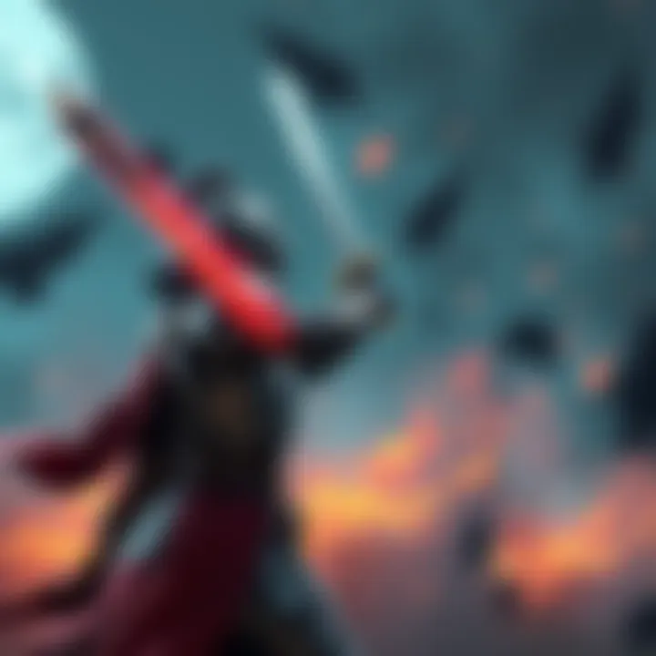 A character in armor stands ready to block an attack with a sword, focused on timing their defensive move against a foe in combat.