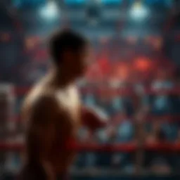 A boxing ring with people cheering, focusing on a fighter named Joel preparing for the match.