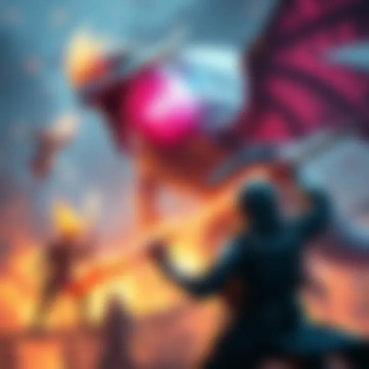 A hunter preparing to switch weapons against Alatreon, showcasing elemental effects and a fierce battle scene