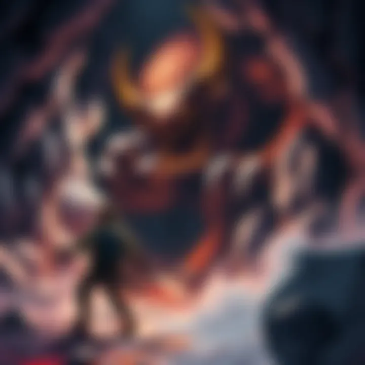 Fighting Boss in Tight Space A character battles a large boss in a cramped cave, surrounded by rocky walls and limited movement.