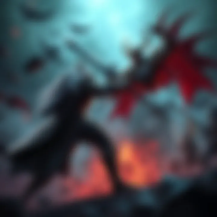 A gamer battles a fierce Commander, showcasing intense action and strategy in a dark fantasy setting.