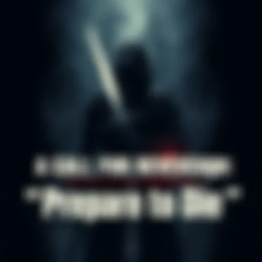 A person stands in a dark setting, gripping a sword tightly, symbolizing a call for vengeance and confrontation.