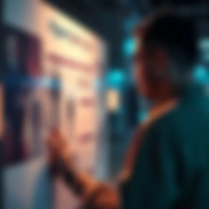 A person examining a figure on a display board, highlighting its importance and context.