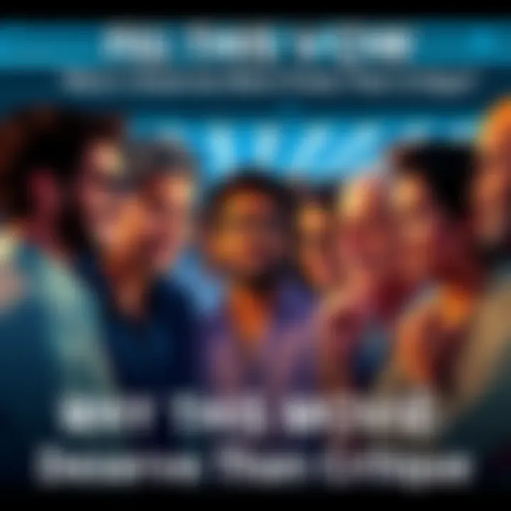 A group of people discussing a movie with mixed reviews, showcasing diverse opinions and reactions, some smiling and others thoughtful.