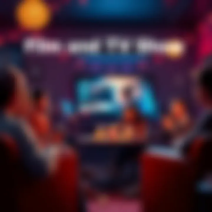 A group of people discussing films and TV shows in a cozy setting with popcorn and drinks.