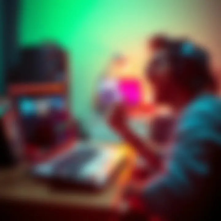 A first-time filmmaker sitting in front of a laptop, excitedly editing a movie trailer with film clips on the screen.