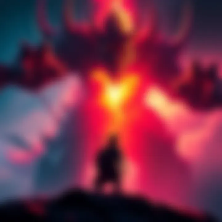 A player character facing a towering final boss, representing the struggle between ego and strategy in gaming.