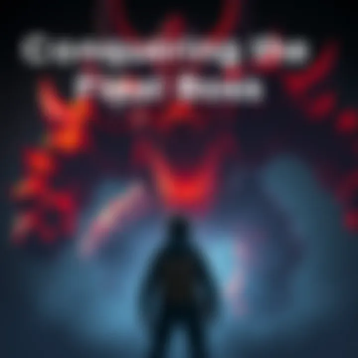 A gamer facing a difficult final boss in a dark and intense game setting, preparing for the ultimate challenge.