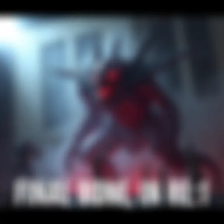 A dramatic scene showing the final boss from Resident Evil 1, resembling a Proto Tyrant, towering over the environment, preparing to attack.