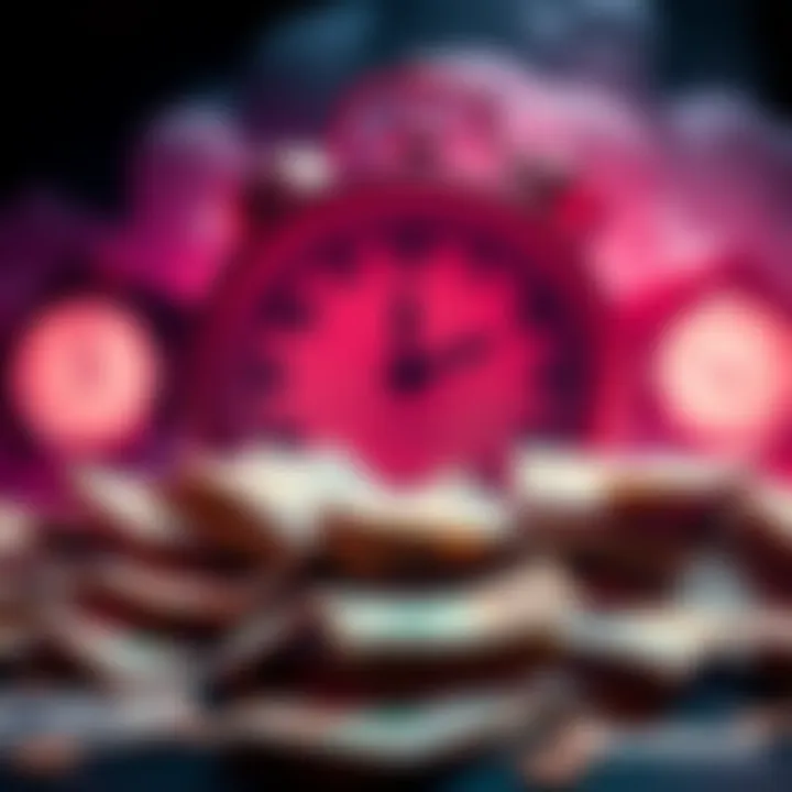 An urgent call to action for people to settle debts, featuring a pile of bills and cash with a countdown clock in the background.