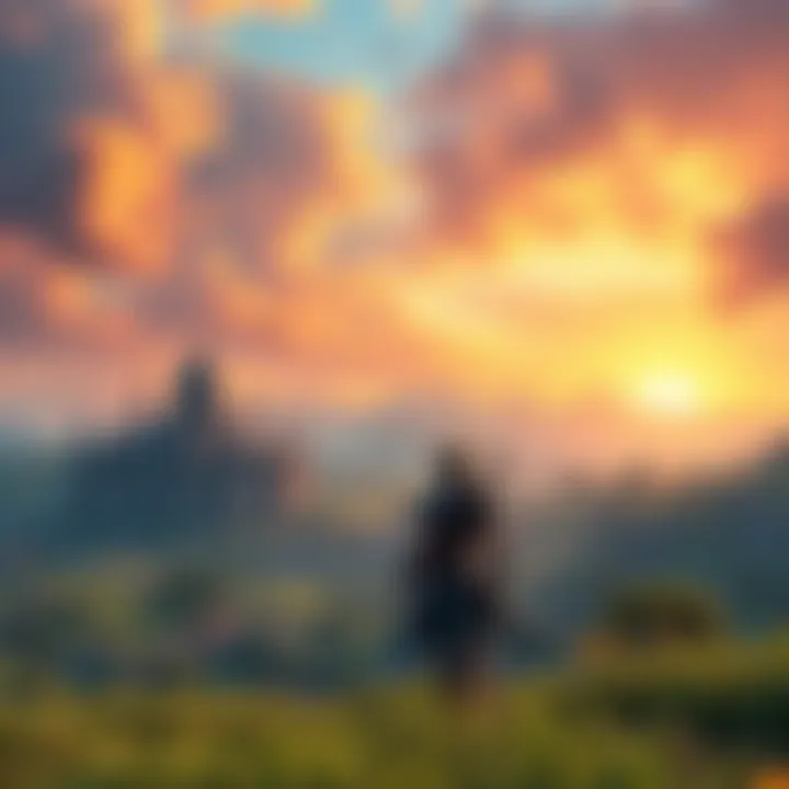 A vibrant landscape from Final Fantasy 7 showing a character with a sword standing in front of a fantasy city.