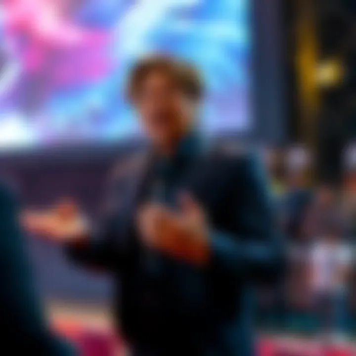 Naoki Hamaguchi speaking about graphics for Final Fantasy 7 Remake at an event